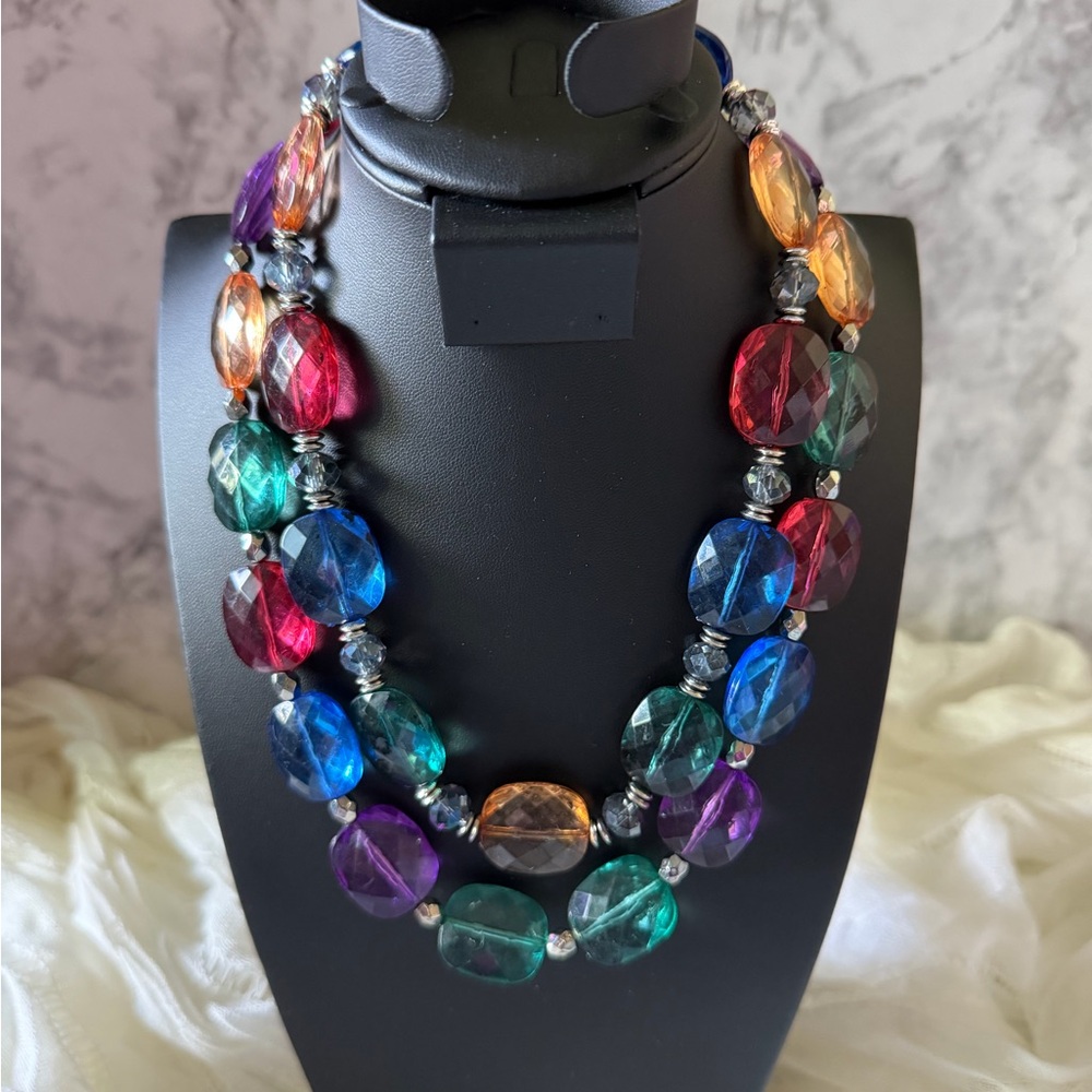 Multicolor Acrylic Beaded double strands necklace